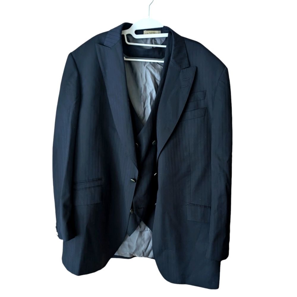 Sergio Valentino Black Blazer Suit Jacket and Vest Diamond Collection Size 48L‎